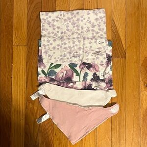 Floral and Solid Bandana Bib Set - Purple, Pink, White with Burp Cloths